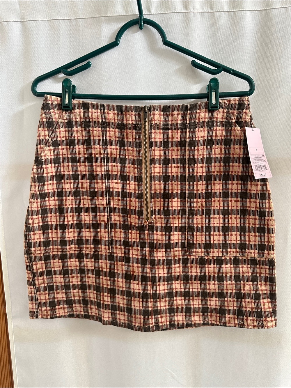 wild fable Pink and Brown Plaid Mini Skirt with Front Zip